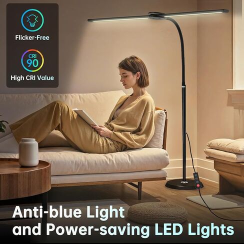 مصباح أرضي LED مع عن بعد ، 24W 2400LM قابلة للوقوع مع رؤوس مزدوجة ومصباح طويل القابل للتعديل ، مصباح طويل القامة لغرفة النوم ، المكتب ، غرفة المعيشة ، امتدادات الرموش وصياغة in Kuwait