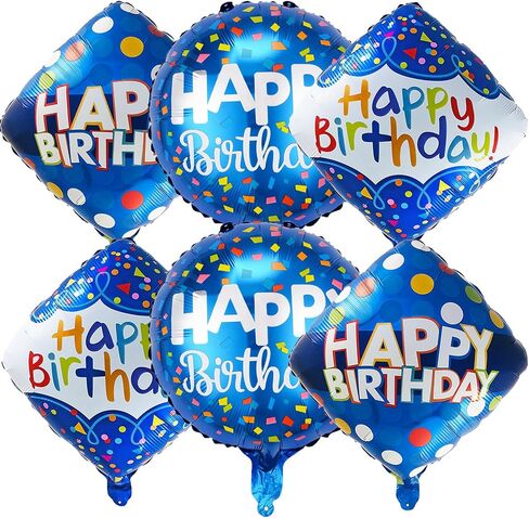 6 Pcs Happy Birthday Balloon Set - Blue Mylar Birthday Party Foil Balloons, Party Theme Decorations in Kuwait