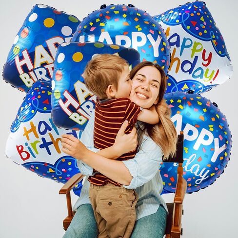 6 Pcs Happy Birthday Balloon Set - Blue Mylar Birthday Party Foil Balloons, Party Theme Decorations in Kuwait