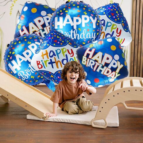 6 Pcs Happy Birthday Balloon Set - Blue Mylar Birthday Party Foil Balloons, Party Theme Decorations in Kuwait