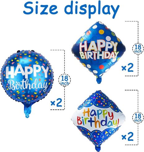 6 Pcs Happy Birthday Balloon Set - Blue Mylar Birthday Party Foil Balloons, Party Theme Decorations in Kuwait