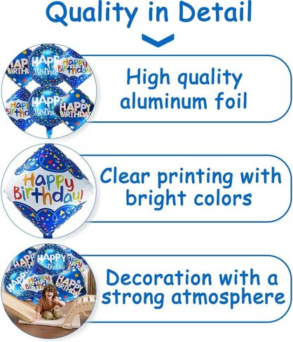 6 Pcs Happy Birthday Balloon Set - Blue Mylar Birthday Party Foil Balloons, Party Theme Decorations in Kuwait