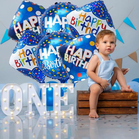 6 Pcs Happy Birthday Balloon Set - Blue Mylar Birthday Party Foil Balloons, Party Theme Decorations in Kuwait