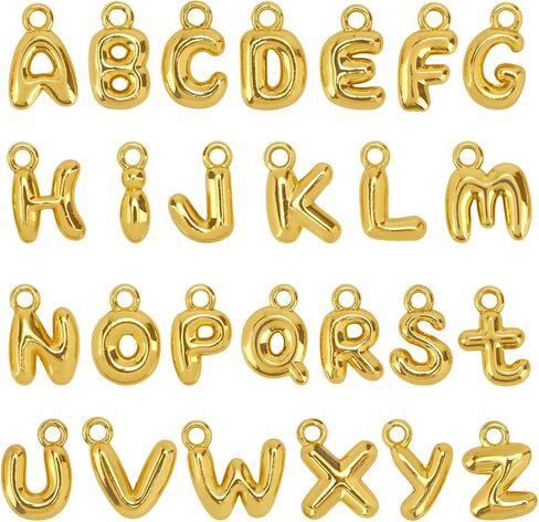 26pcs A-Z Letter Charms, Gold Glitter Bubble Alphabet Pendants Stylish Initial Charms with Round Rings for Bracelets Necklaces Earrings Women DIY Jewelry Craft Making Set in Saudi Arabia