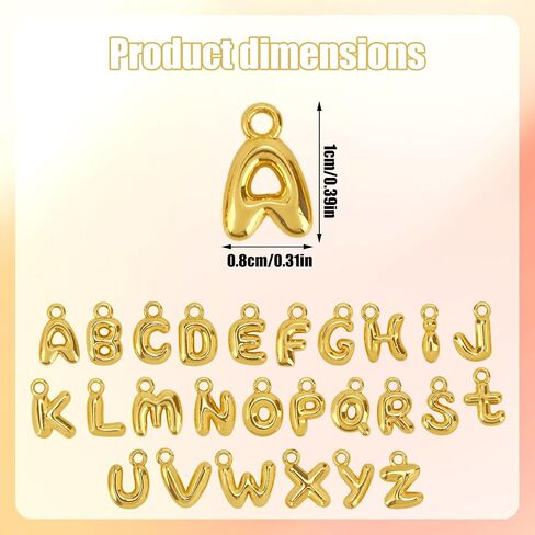26pcs A-Z Letter Charms, Gold Glitter Bubble Alphabet Pendants Stylish Initial Charms with Round Rings for Bracelets Necklaces Earrings Women DIY Jewelry Craft Making Set in Saudi Arabia