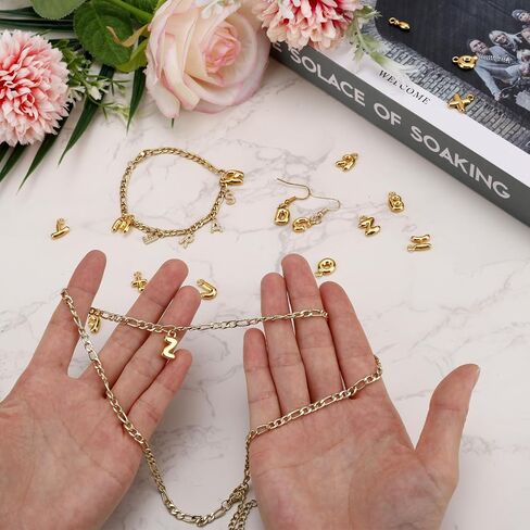 26pcs A-Z Letter Charms, Gold Glitter Bubble Alphabet Pendants Stylish Initial Charms with Round Rings for Bracelets Necklaces Earrings Women DIY Jewelry Craft Making Set in Saudi Arabia
