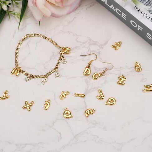 26pcs A-Z Letter Charms, Gold Glitter Bubble Alphabet Pendants Stylish Initial Charms with Round Rings for Bracelets Necklaces Earrings Women DIY Jewelry Craft Making Set in Saudi Arabia