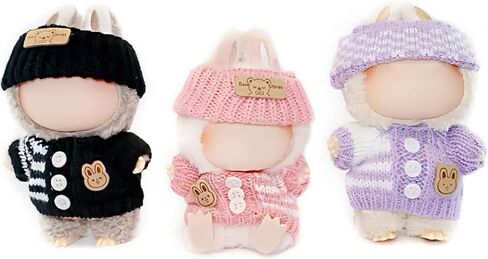 مجموعة ملابس لـ Labubu ، 9 قطع - 3 ملابس تم تعيينها لـ 15 سم و 17 سم لابوبو ، ملابس للدمى - سترة + قبعة + حقيبة ، ملابس دمية متميزة بألوان متعددة (وردي ، أسود ، أرجواني) in Kuwait