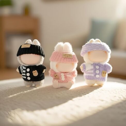 مجموعة ملابس لـ Labubu ، 9 قطع - 3 ملابس تم تعيينها لـ 15 سم و 17 سم لابوبو ، ملابس للدمى - سترة + قبعة + حقيبة ، ملابس دمية متميزة بألوان متعددة (وردي ، أسود ، أرجواني) in Kuwait