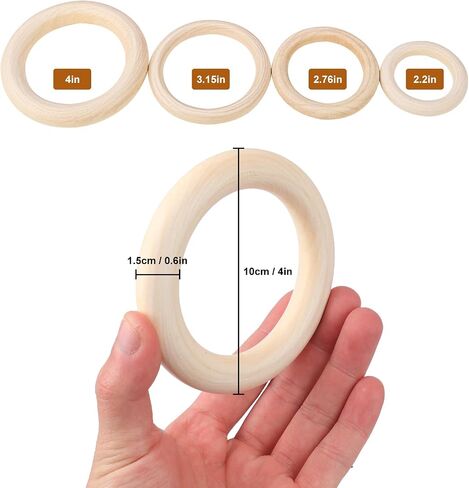 45 Pack 4 Inch Wooden Rings for Crafts, Unfinished Wood Rings, Macrame Wooden Rings for DIY Jewelry, Wind Chimes, Plant Hanging in Kuwait