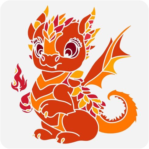 FINGERINSPIRE Cute Little Fire Dragon Painting Stencil 11.8x11.8 inch Reusable Cute Dragon Pattern Drawing Template DIY Baby Dragon Decoration Stencil for Painting on Wood Wall Fabric Paper Furniture in Saudi Arabia