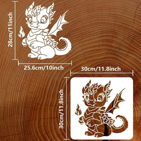 FINGERINSPIRE Cute Little Fire Dragon Painting Stencil 11.8x11.8 inch Reusable Cute Dragon Pattern Drawing Template DIY Baby Dragon Decoration Stencil for Painting on Wood Wall Fabric Paper Furniture in Saudi Arabia