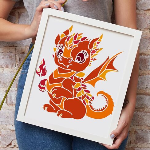 FINGERINSPIRE Cute Little Fire Dragon Painting Stencil 11.8x11.8 inch Reusable Cute Dragon Pattern Drawing Template DIY Baby Dragon Decoration Stencil for Painting on Wood Wall Fabric Paper Furniture in Saudi Arabia