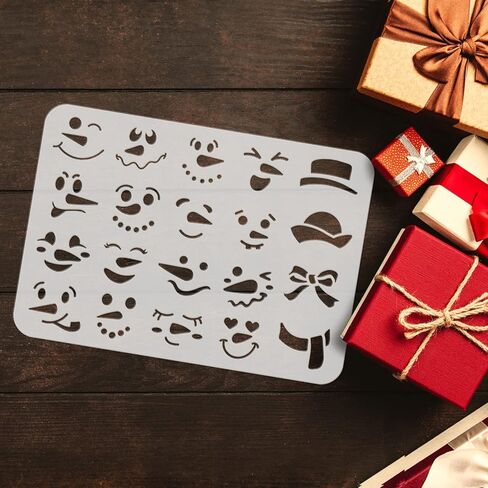 FINGERINSPIRE Snowman Face Stencil 11.7x8.3 inch Snow Man Stencil Plastic Snowman Smile Face Hat Bow Scarf Pattern Template DIY Home Christmas Decor Stencils for Painting on Wood Floor Wall in Saudi Arabia
