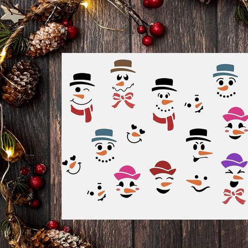 FINGERINSPIRE Snowman Face Stencil 11.7x8.3 inch Snow Man Stencil Plastic Snowman Smile Face Hat Bow Scarf Pattern Template DIY Home Christmas Decor Stencils for Painting on Wood Floor Wall in Saudi Arabia