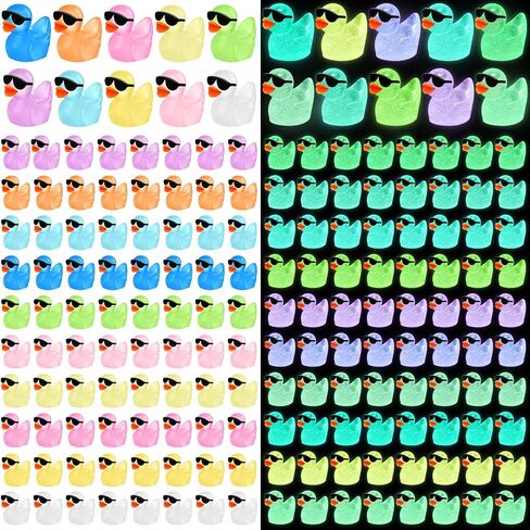 Liliful 150 Pcs Luminous Mini Resin Ducks Bulk Glow in The Dark Tiny Ducks with Sunglasses Miniature Figures Fairies Mini Garden Landscape Aquarium Dollhouse Ornament for DIY Crafts Decor(150 Pcs) in Saudi Arabia