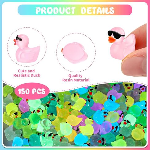 Liliful 150 Pcs Luminous Mini Resin Ducks Bulk Glow in The Dark Tiny Ducks with Sunglasses Miniature Figures Fairies Mini Garden Landscape Aquarium Dollhouse Ornament for DIY Crafts Decor(150 Pcs) in Saudi Arabia
