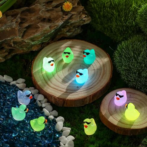 Liliful 150 Pcs Luminous Mini Resin Ducks Bulk Glow in The Dark Tiny Ducks with Sunglasses Miniature Figures Fairies Mini Garden Landscape Aquarium Dollhouse Ornament for DIY Crafts Decor(150 Pcs) in Saudi Arabia