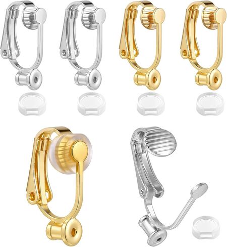 6 Pieces Clip-on Earring Converter and 6 Pieces Silicone Earring Pads Non-Pierced Earrings Clips, Convert Pierced Earrings to Clip-on, Components Findings with Post for None Pierced Ears, Silver Gold in Saudi Arabia