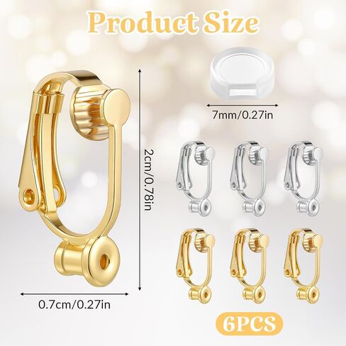 6 Pieces Clip-on Earring Converter and 6 Pieces Silicone Earring Pads Non-Pierced Earrings Clips, Convert Pierced Earrings to Clip-on, Components Findings with Post for None Pierced Ears, Silver Gold in Saudi Arabia