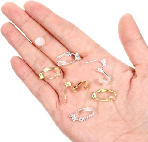 6 Pieces Clip-on Earring Converter and 6 Pieces Silicone Earring Pads Non-Pierced Earrings Clips, Convert Pierced Earrings to Clip-on, Components Findings with Post for None Pierced Ears, Silver Gold in Saudi Arabia