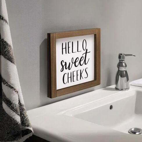 flangairy Funny Bathroom Sign Wall Decor, Wood Would Poop Here Again Sign, Humor Half Bath Restroom Toilet Shelf Art Decorations Accessories in Kuwait