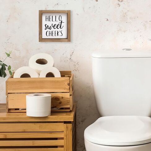 flangairy Funny Bathroom Sign Wall Decor, Wood Would Poop Here Again Sign, Humor Half Bath Restroom Toilet Shelf Art Decorations Accessories in Kuwait