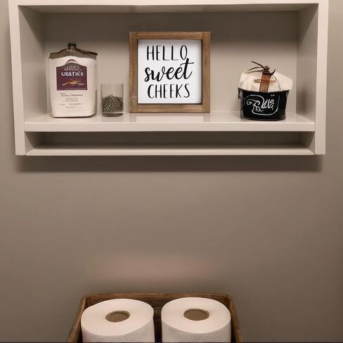 flangairy Funny Bathroom Sign Wall Decor, Wood Would Poop Here Again Sign, Humor Half Bath Restroom Toilet Shelf Art Decorations Accessories in Kuwait