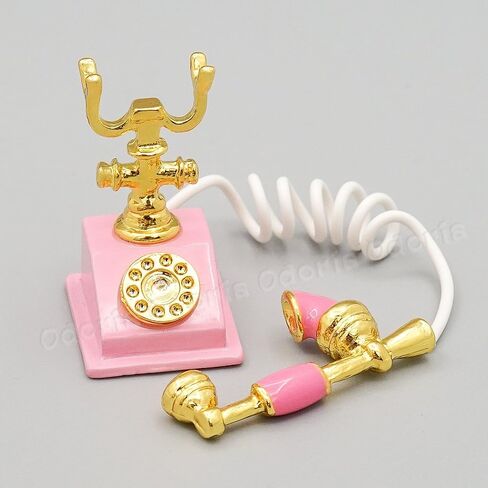Odoria 1/12 Miniature Rotary Telephone Dollhouse Decoration Accessories, Pink in Kuwait
