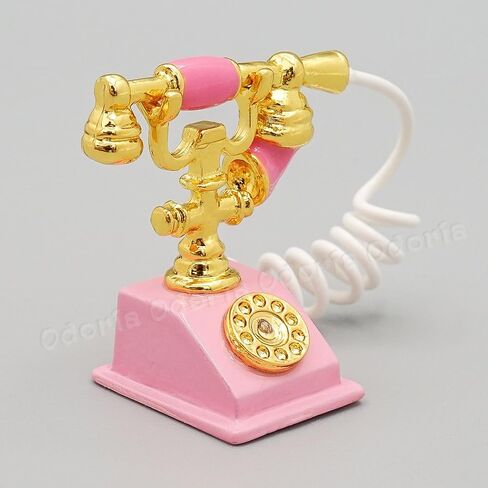 Odoria 1/12 Miniature Rotary Telephone Dollhouse Decoration Accessories, Pink in Kuwait