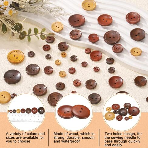 HARFINGTON 30pcs 36L Wooden Sewing Button 7/8"(23mm) 2 Holes Wood Round Craft Replacement Buttons for Clothing DIY Crafts Decoration, Medium Brown in Saudi Arabia
