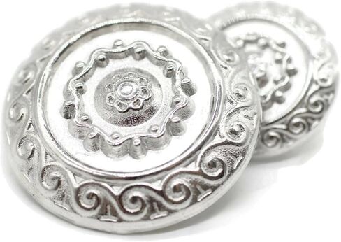 Flat Silver Metal Shank Buttons - 12 Pcs - 2 Size Options - Luxury Floral Round Wave Metal Shank Buttons for Men Women Blazer Coat Uniform Shirt Suit and Jacket Sewing Craft DIY N9701 in Saudi Arabia