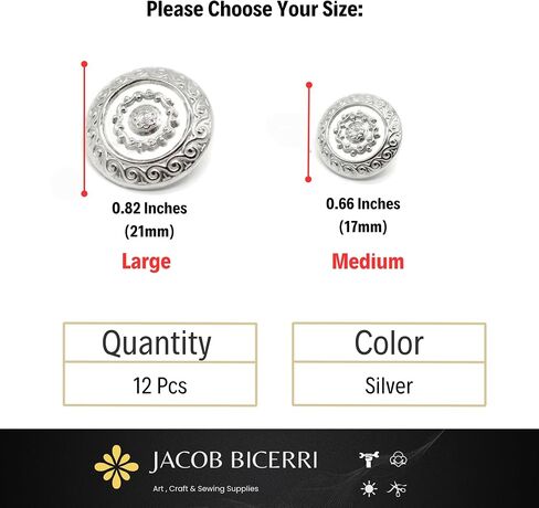 Flat Silver Metal Shank Buttons - 12 Pcs - 2 Size Options - Luxury Floral Round Wave Metal Shank Buttons for Men Women Blazer Coat Uniform Shirt Suit and Jacket Sewing Craft DIY N9701 in Saudi Arabia