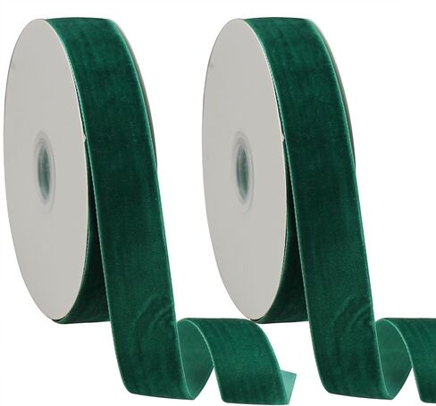 24 Yards Red Velvet Ribbon 1 Inch Single Face Satin Velvet Ribbon for Gift Wrapping, Hair Bows, Christmas Tree Decorations, Vase Bouquet Wreaths Decor, and DIY Crafts (12 Yards Each Roll). in Saudi Arabia