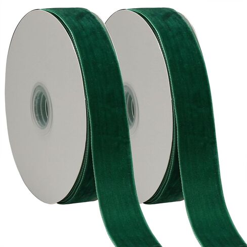 24 Yards Red Velvet Ribbon 1 Inch Single Face Satin Velvet Ribbon for Gift Wrapping, Hair Bows, Christmas Tree Decorations, Vase Bouquet Wreaths Decor, and DIY Crafts (12 Yards Each Roll). in Saudi Arabia