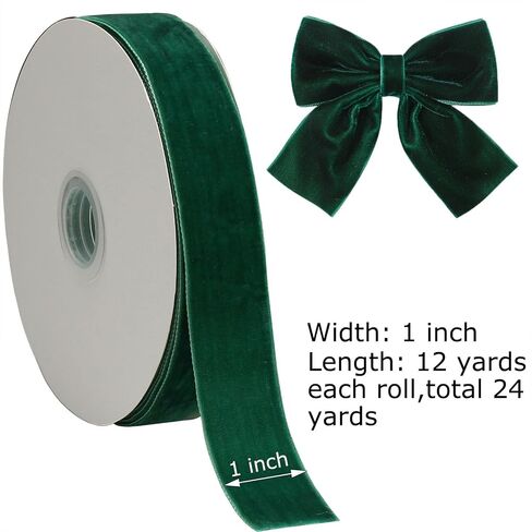 24 Yards Red Velvet Ribbon 1 Inch Single Face Satin Velvet Ribbon for Gift Wrapping, Hair Bows, Christmas Tree Decorations, Vase Bouquet Wreaths Decor, and DIY Crafts (12 Yards Each Roll). in Saudi Arabia