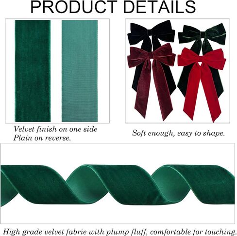 24 Yards Red Velvet Ribbon 1 Inch Single Face Satin Velvet Ribbon for Gift Wrapping, Hair Bows, Christmas Tree Decorations, Vase Bouquet Wreaths Decor, and DIY Crafts (12 Yards Each Roll). in Saudi Arabia
