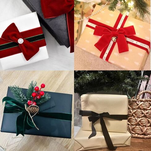 24 Yards Red Velvet Ribbon 1 Inch Single Face Satin Velvet Ribbon for Gift Wrapping, Hair Bows, Christmas Tree Decorations, Vase Bouquet Wreaths Decor, and DIY Crafts (12 Yards Each Roll). in Saudi Arabia