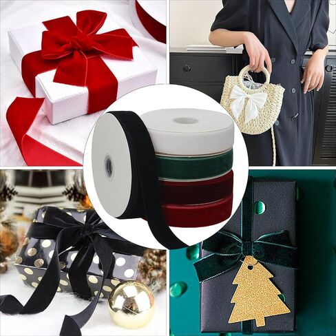 24 Yards Red Velvet Ribbon 1 Inch Single Face Satin Velvet Ribbon for Gift Wrapping, Hair Bows, Christmas Tree Decorations, Vase Bouquet Wreaths Decor, and DIY Crafts (12 Yards Each Roll). in Saudi Arabia