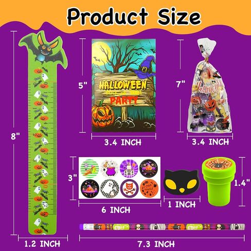 168 PCS Halloween Party Favors for Kids, 24 Pack Halloween Stationery Set for Halloween Party School Classroom Prizes Goodie Bags Stuffers Trick or Treats Gifts in Kuwait
