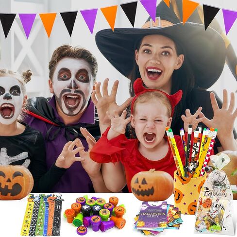 168 PCS Halloween Party Favors for Kids, 24 Pack Halloween Stationery Set for Halloween Party School Classroom Prizes Goodie Bags Stuffers Trick or Treats Gifts in Kuwait