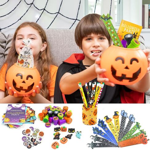 168 PCS Halloween Party Favors for Kids, 24 Pack Halloween Stationery Set for Halloween Party School Classroom Prizes Goodie Bags Stuffers Trick or Treats Gifts in Kuwait