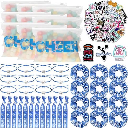 98 PCS Cheerleader Team Gifts Bulk تشمل Cheer Goodie Makeup Bass Bracelet Bands Hair Scrunchies Hair Ties Sticker Proof Proof For Women Girls Cheerleader (Blue) in Kuwait