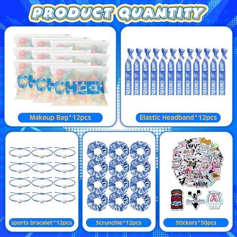 98 PCS Cheerleader Team Gifts Bulk تشمل Cheer Goodie Makeup Bass Bracelet Bands Hair Scrunchies Hair Ties Sticker Proof Proof For Women Girls Cheerleader (Blue) in Kuwait