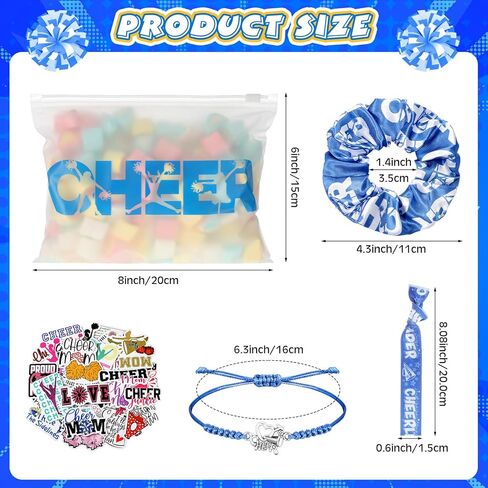 98 PCS Cheerleader Team Gifts Bulk تشمل Cheer Goodie Makeup Bass Bracelet Bands Hair Scrunchies Hair Ties Sticker Proof Proof For Women Girls Cheerleader (Blue) in Kuwait