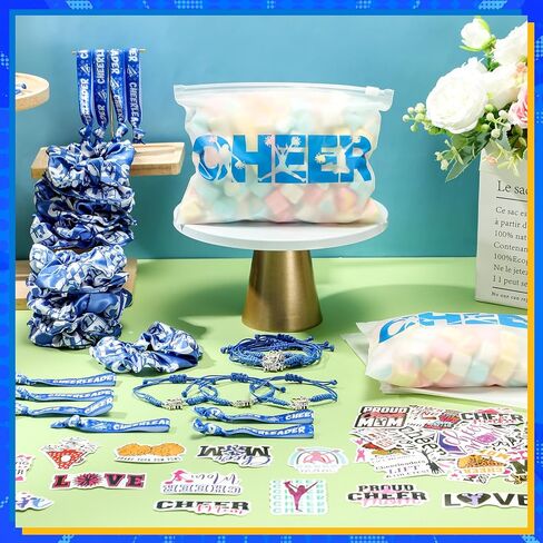 98 PCS Cheerleader Team Gifts Bulk تشمل Cheer Goodie Makeup Bass Bracelet Bands Hair Scrunchies Hair Ties Sticker Proof Proof For Women Girls Cheerleader (Blue) in Kuwait