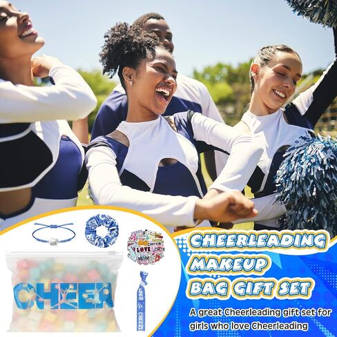 98 PCS Cheerleader Team Gifts Bulk تشمل Cheer Goodie Makeup Bass Bracelet Bands Hair Scrunchies Hair Ties Sticker Proof Proof For Women Girls Cheerleader (Blue) in Kuwait