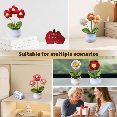 Knitted Flowers,Crochet Flower Bouquet,Cute Handmade Crocheted Flowers,Mini Potted Yarn Woven Puff Flowers,Small Chrysanthemums,Used for Home Office Desktops,Car Decorations,Etc in Kuwait