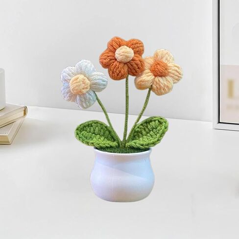 Knitted Flowers,Crochet Flower Bouquet,Cute Handmade Crocheted Flowers,Mini Potted Yarn Woven Puff Flowers,Small Chrysanthemums,Used for Home Office Desktops,Car Decorations,Etc in Kuwait