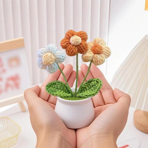Knitted Flowers,Crochet Flower Bouquet,Cute Handmade Crocheted Flowers,Mini Potted Yarn Woven Puff Flowers,Small Chrysanthemums,Used for Home Office Desktops,Car Decorations,Etc in Kuwait